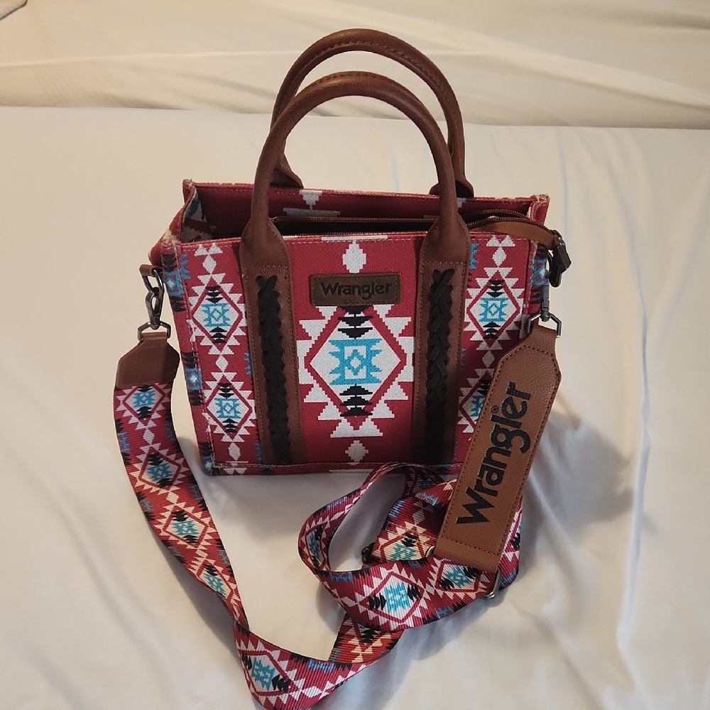 Wrangler Red and Brown Crossbody Bag with Geometric Design